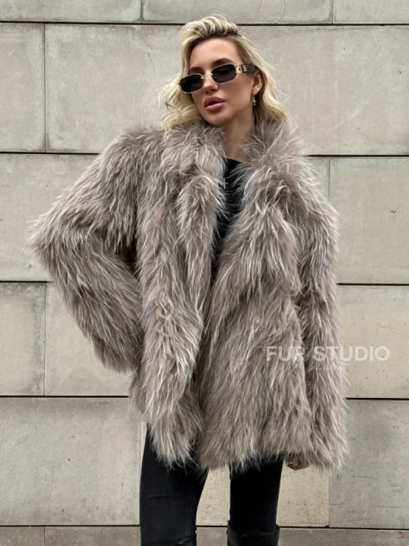 Полушубок из енота с английским воротником - фото 1