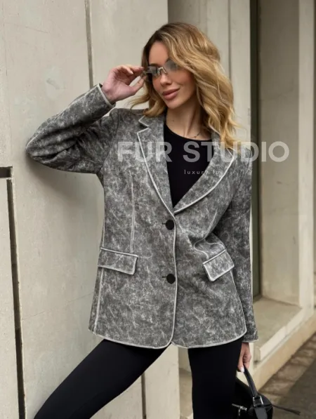 Женский кожаный пиджак Retro style весна 2026 - Vintage Marble - фото 8