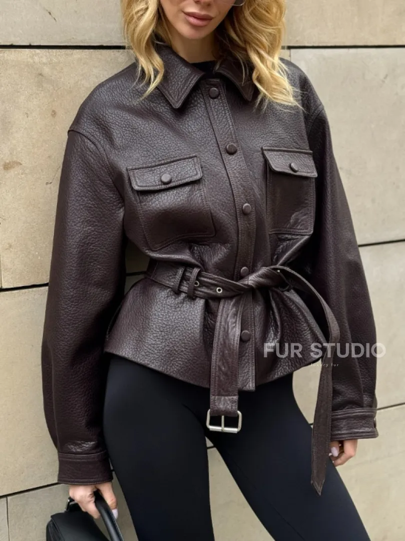 Стильная куртка - рубашка из натуральной кожи Joomba средней длины - фото 3