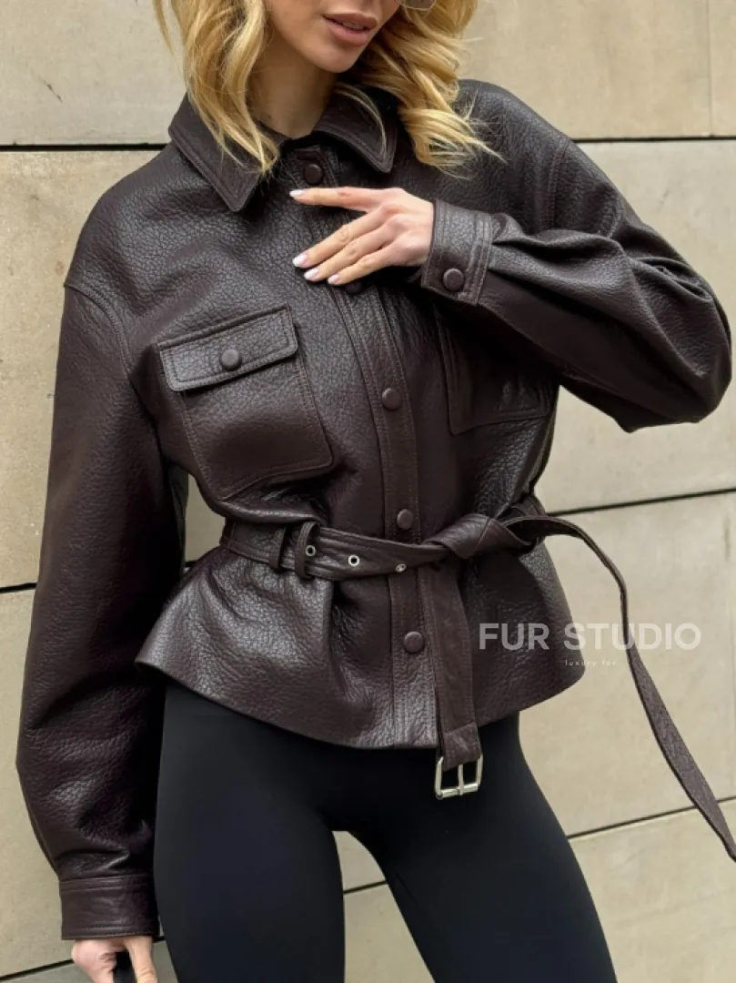 Стильная куртка - рубашка из натуральной кожи Joomba средней длины - фото 1