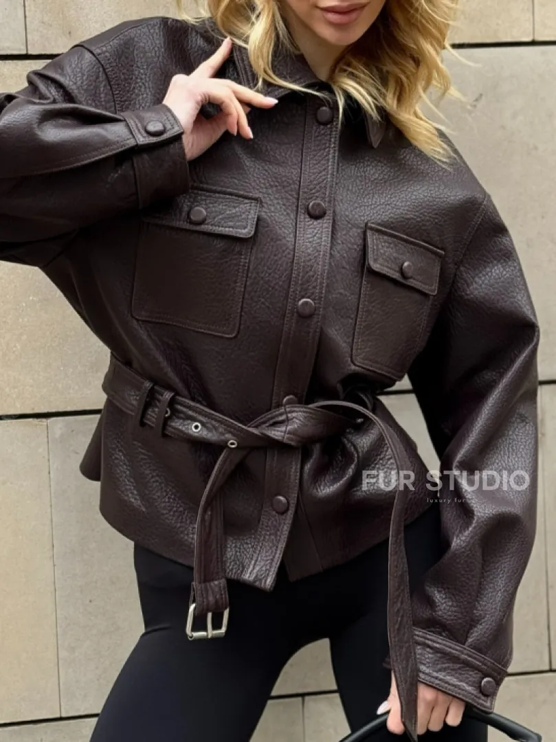 Стильная куртка - рубашка из натуральной кожи Joomba средней длины - фото 2