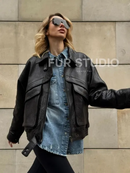 Трендовая куртка - бомбер oversize из натуральной кожи Joomba - фото 10