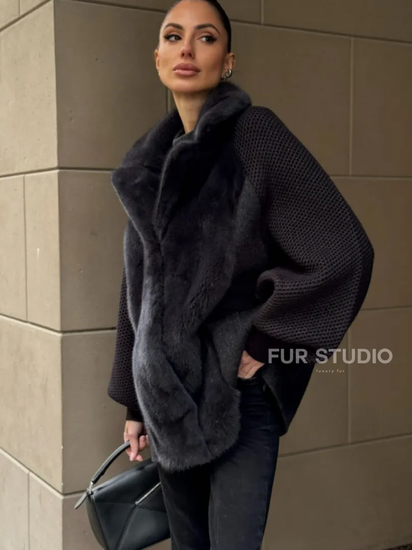 Шерстяная женская куртка с отделкой из меха норки - фото 5