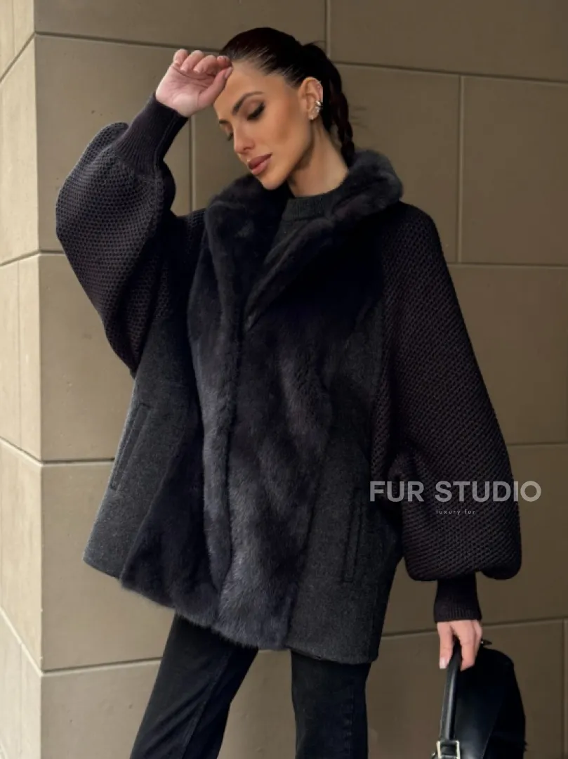 Шерстяная женская куртка с отделкой из меха норки - фото 7