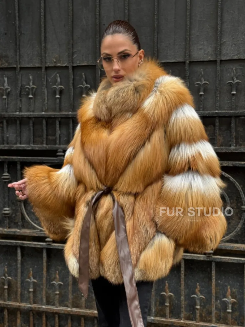 Шуба - пончо из меха рыжей (огненной) лисы - фото 0