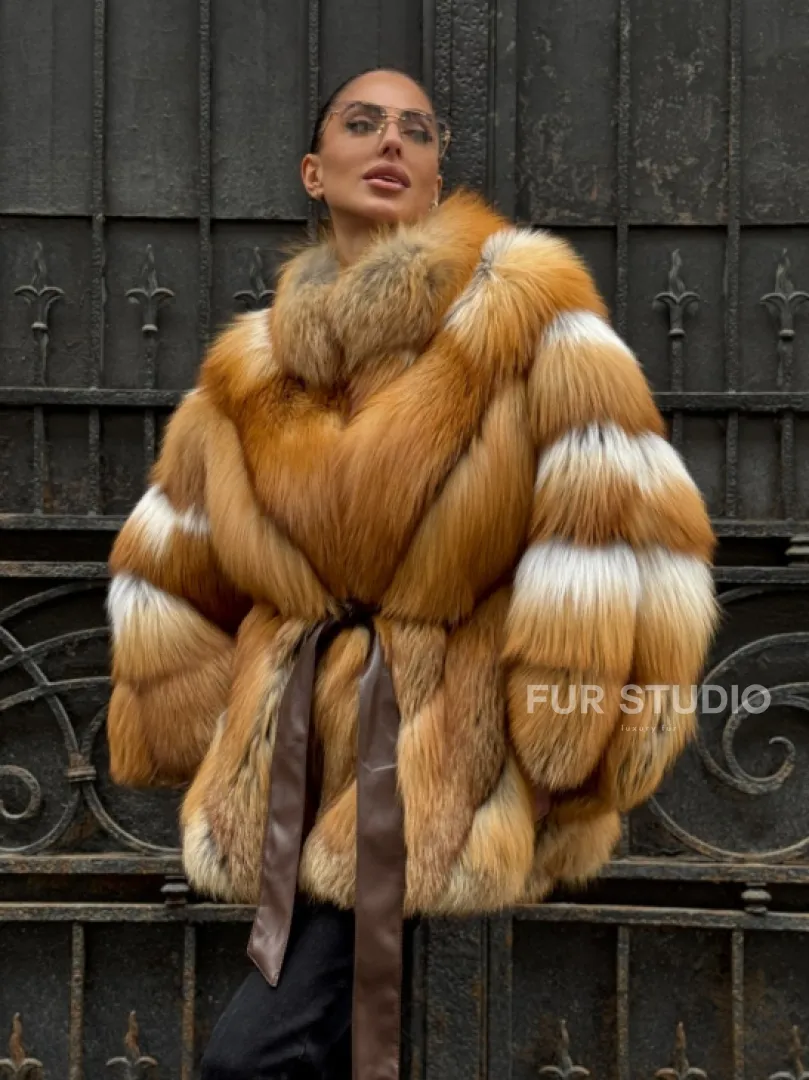 Шуба - пончо из меха рыжей (огненной) лисы - фото 7