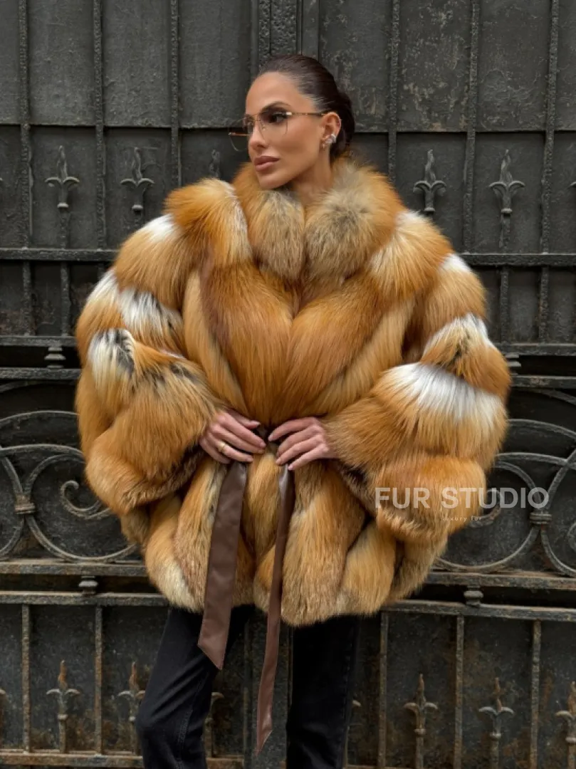 Шуба - пончо из меха рыжей (огненной) лисы - фото 10