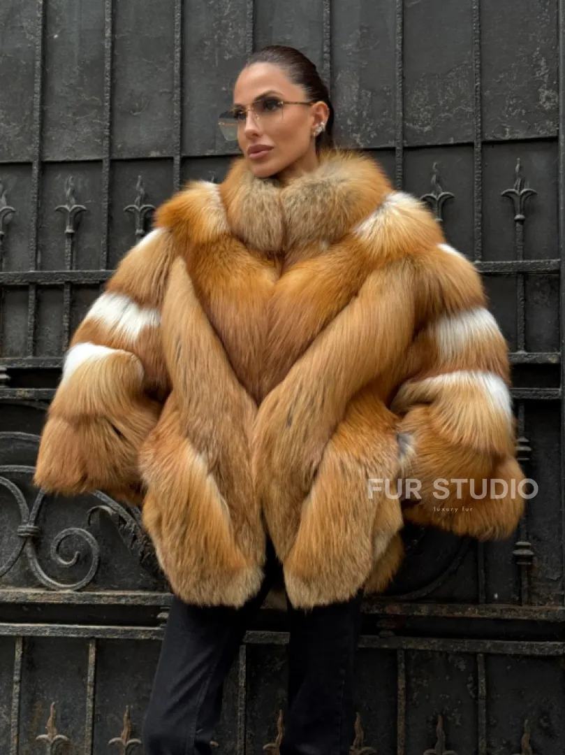 Шуба - пончо из меха рыжей (огненной) лисы - фото 9