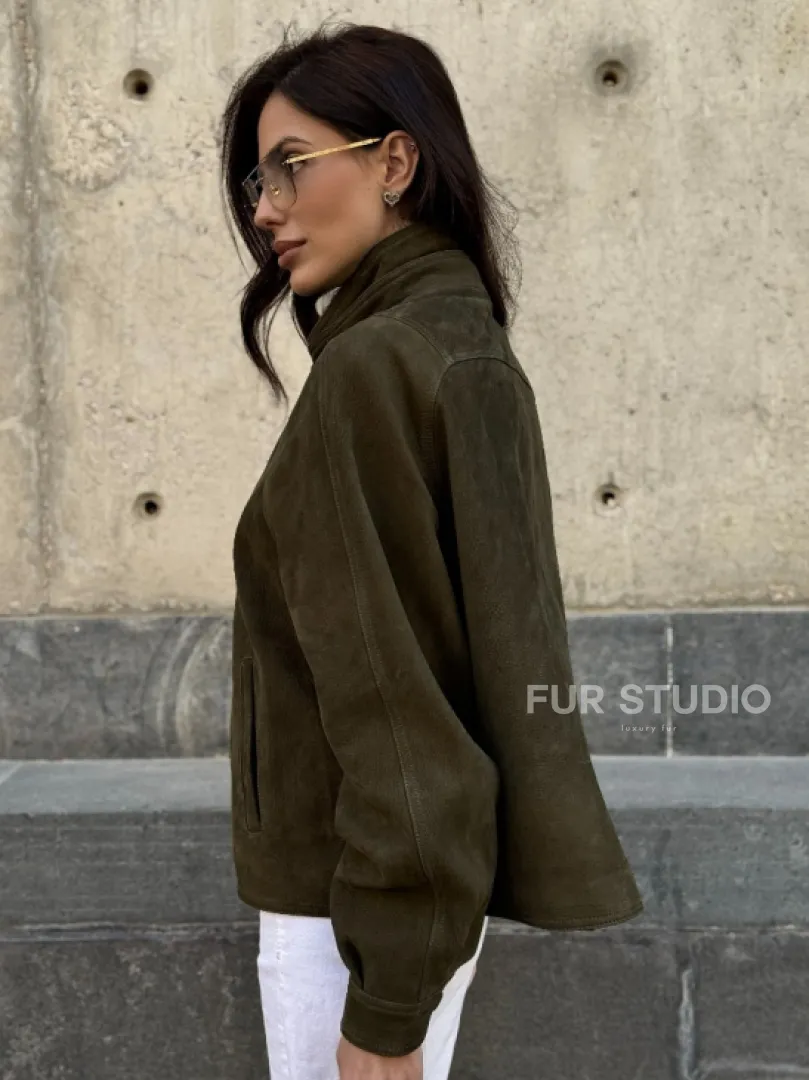 Женский замшевый блейзер - стойка воротник - фото 6