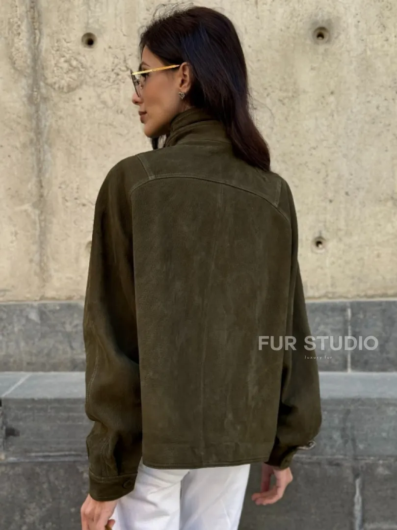 Женский замшевый блейзер - стойка воротник - фото 5