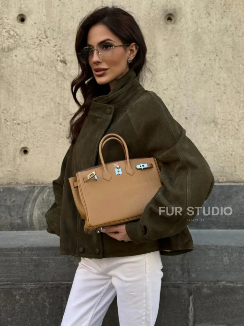 Женский замшевый блейзер - стойка воротник - фото 7