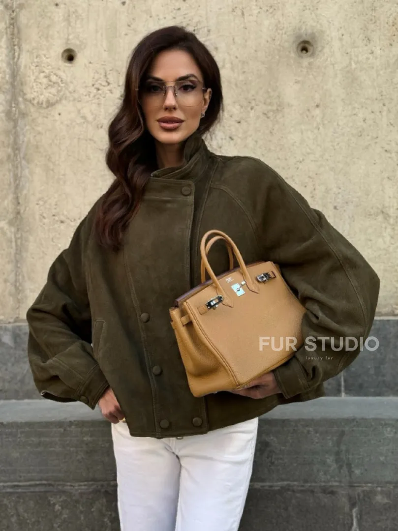 Женский замшевый блейзер - стойка воротник - фото 0