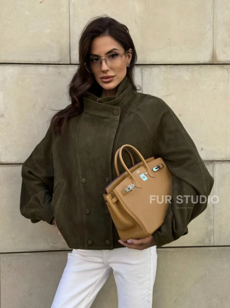 Женский замшевый блейзер - стойка воротник - фото 9