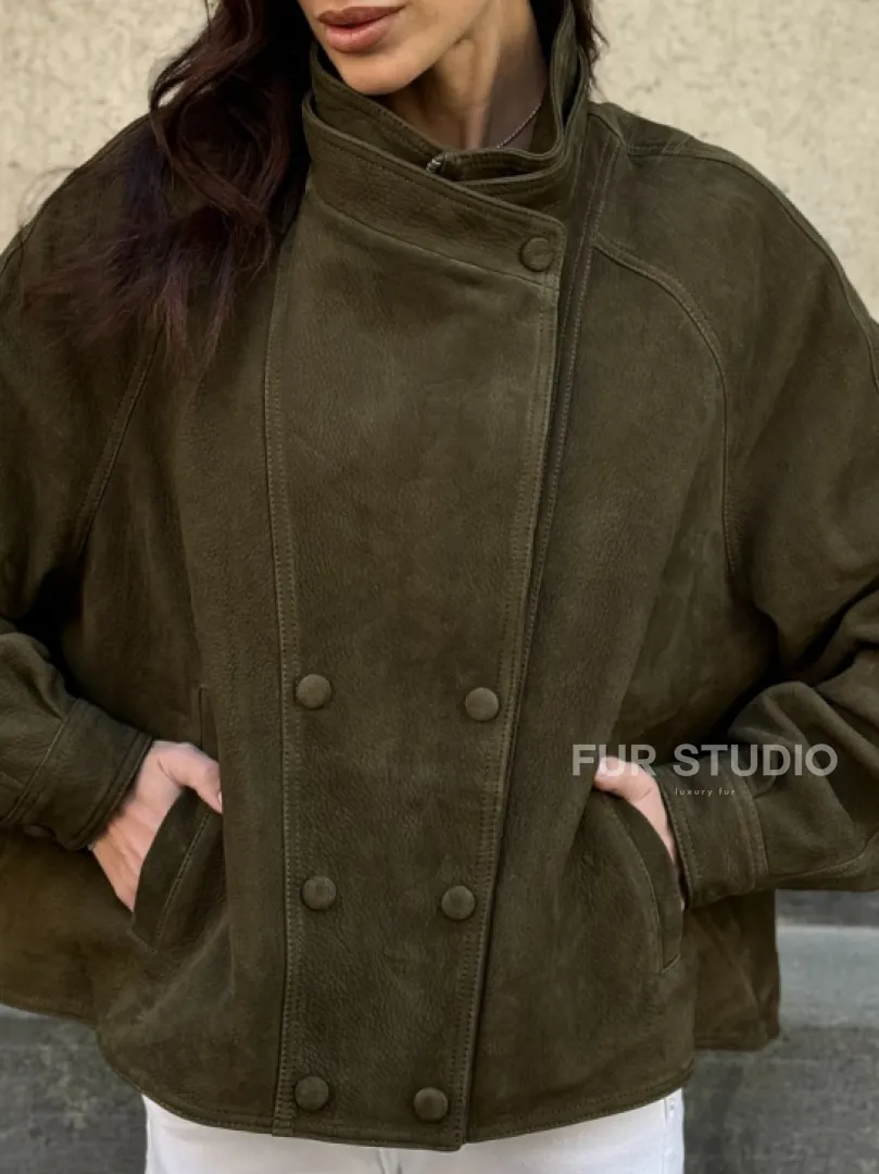 Женский замшевый блейзер - стойка воротник - фото 2