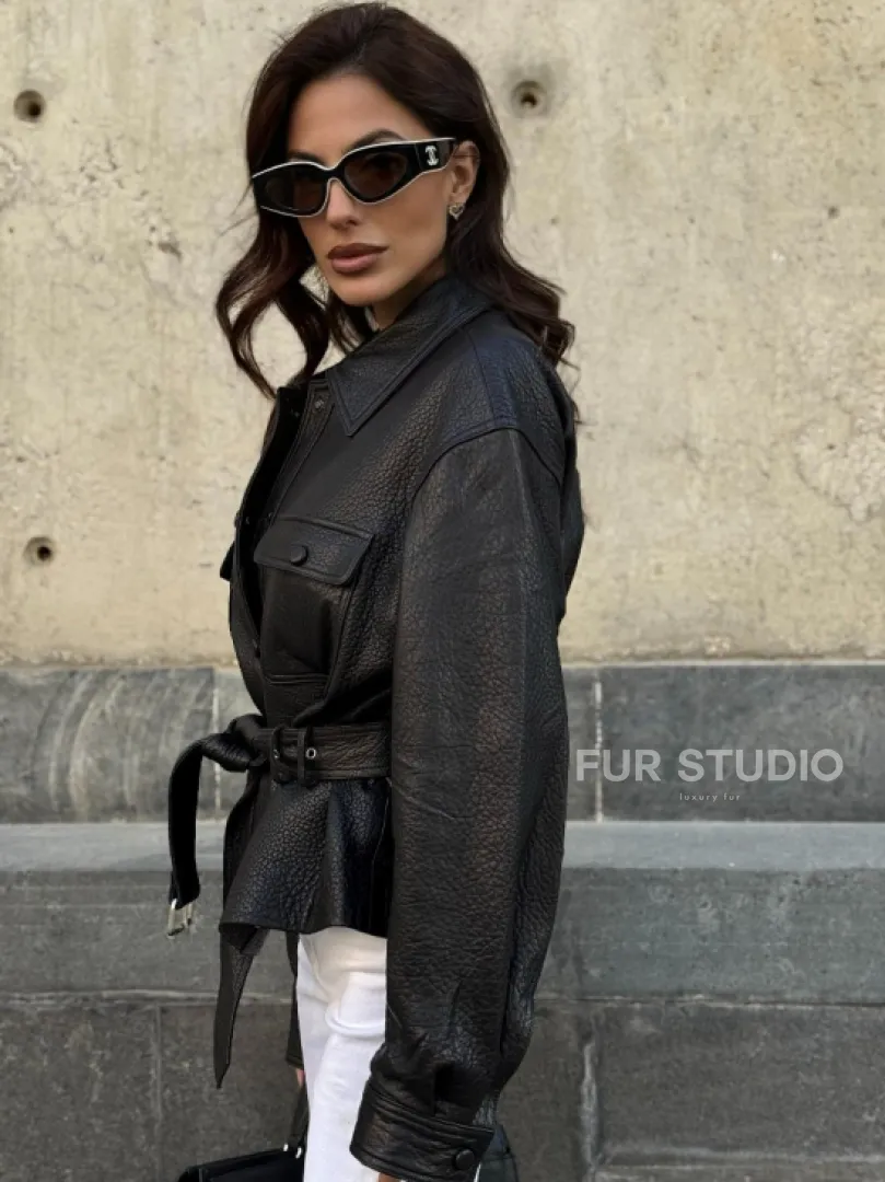 Красивая черная кожаная куртка - рубашка из кожи Joomba - фото 5