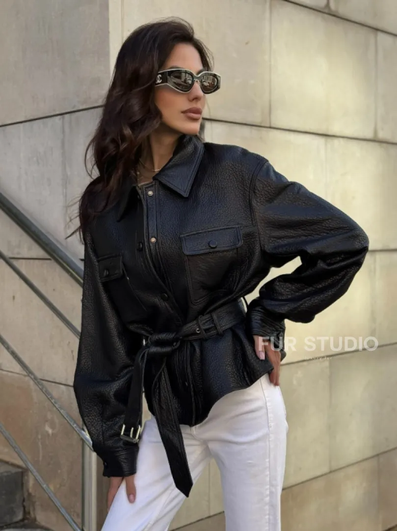 Красивая черная кожаная куртка - рубашка из кожи Joomba - фото 6