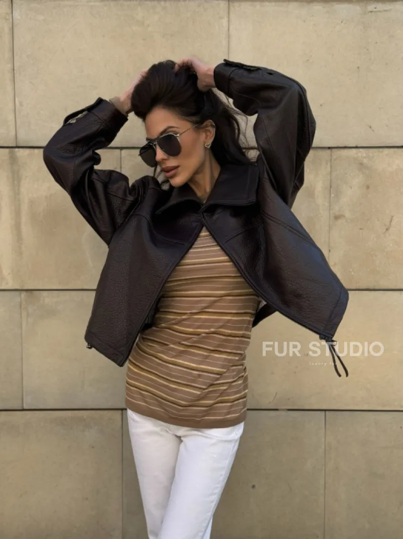 Короткая куртка оверсайз из натуральной кожи Joomba