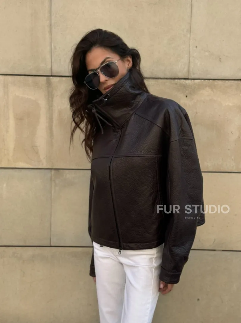 Короткая куртка оверсайз из натуральной кожи Joomba