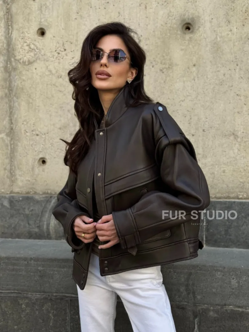 Кожаная коричневая куртка Retro Vintage - фото 14