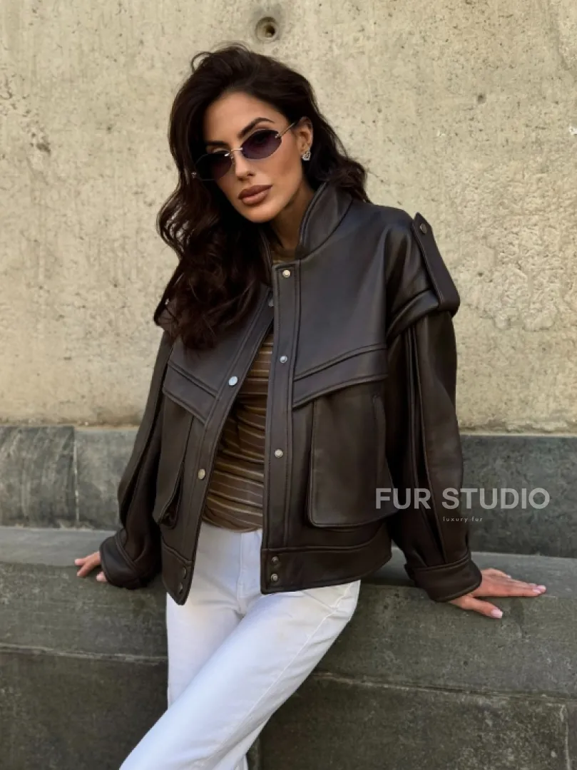 Кожаная коричневая куртка Retro Vintage - фото 0