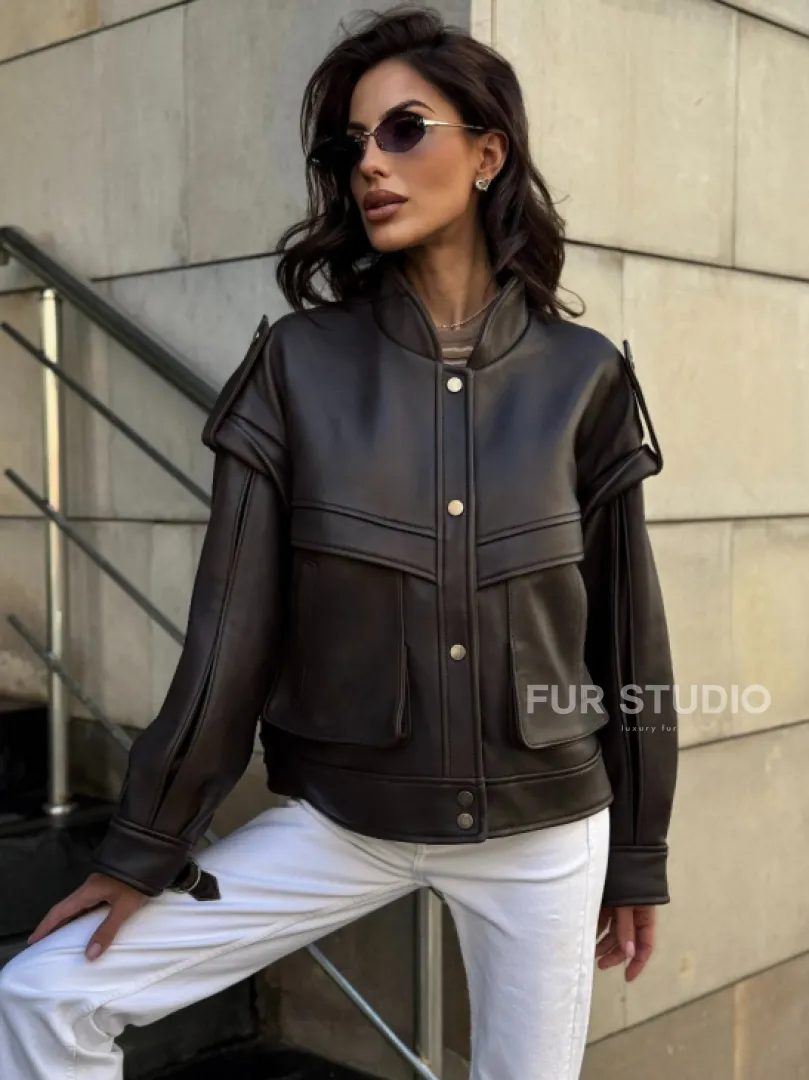 Кожаная коричневая куртка Retro Vintage - фото 8