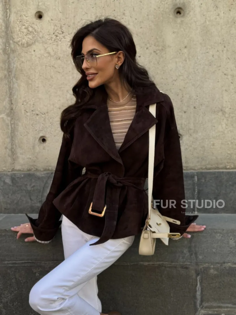 Жакет - куртка из замшевой кожи LUX с поясом