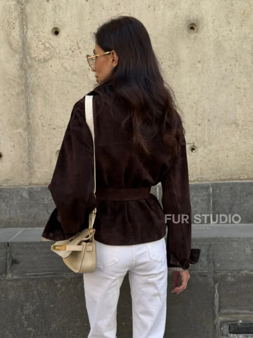 Жакет - куртка из замшевой кожи LUX с поясом