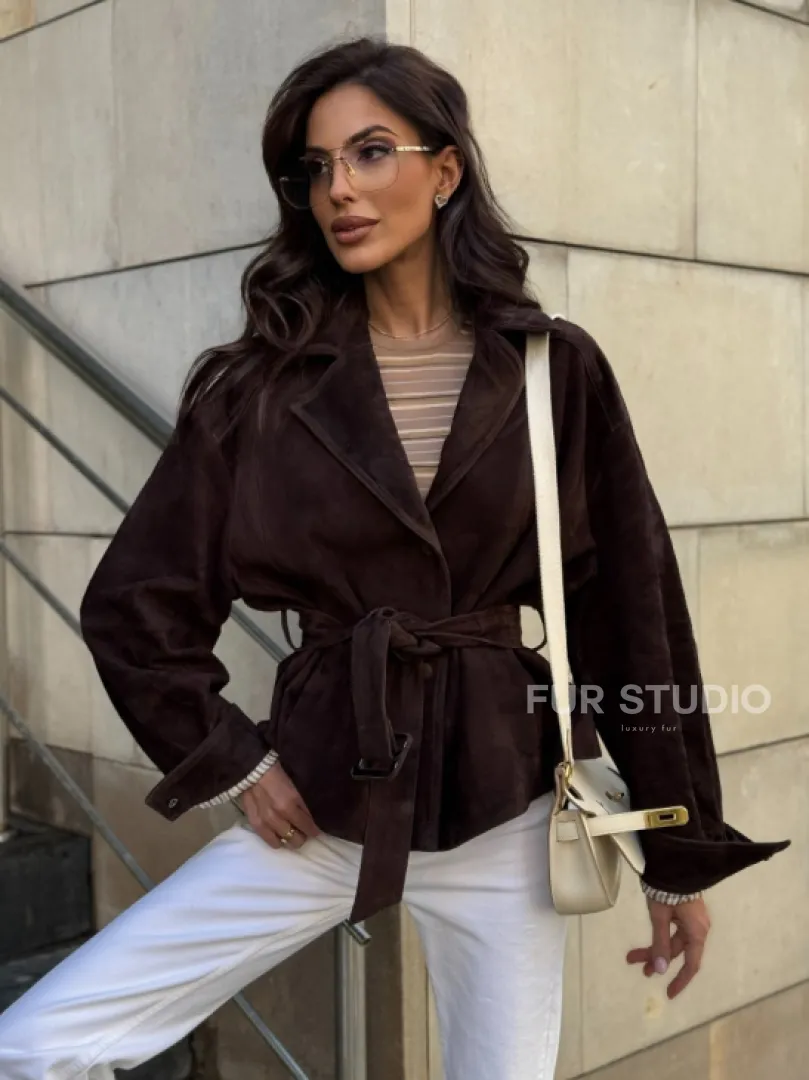 Жакет - куртка из замшевой кожи LUX с поясом