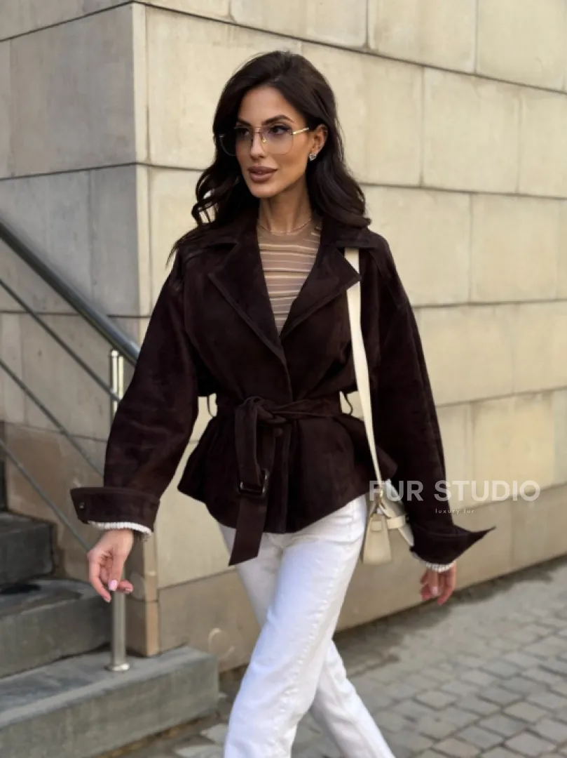 Жакет - куртка из замшевой кожи LUX с поясом