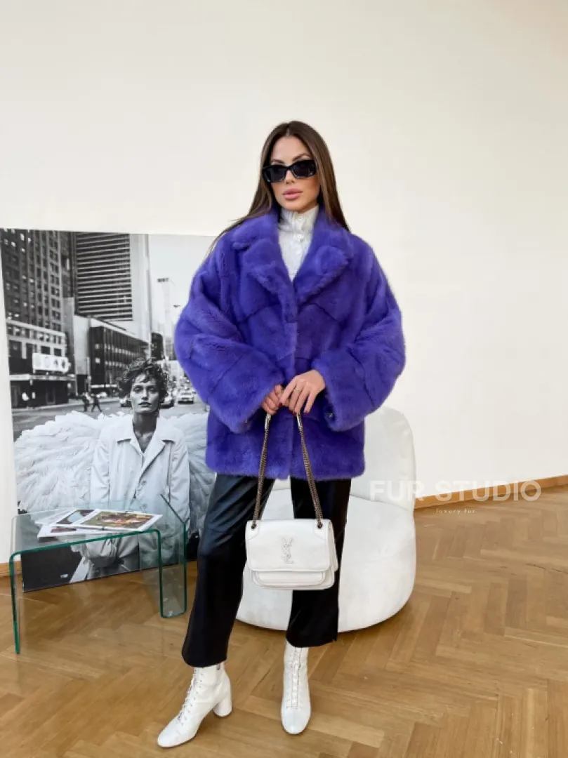 Полушубок норковый с английским воротником - фото 1