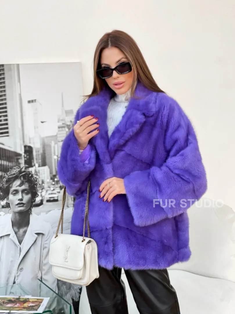 Полушубок норковый с английским воротником - фото 0