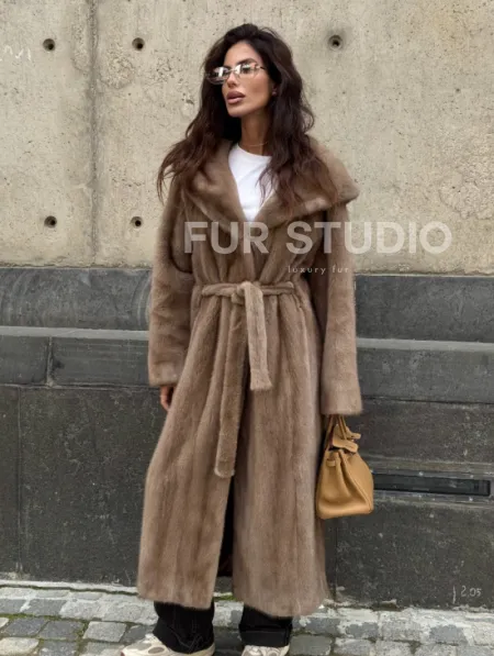 Длинная норковая шуба Pastel с капюшоном кобра - фото 12