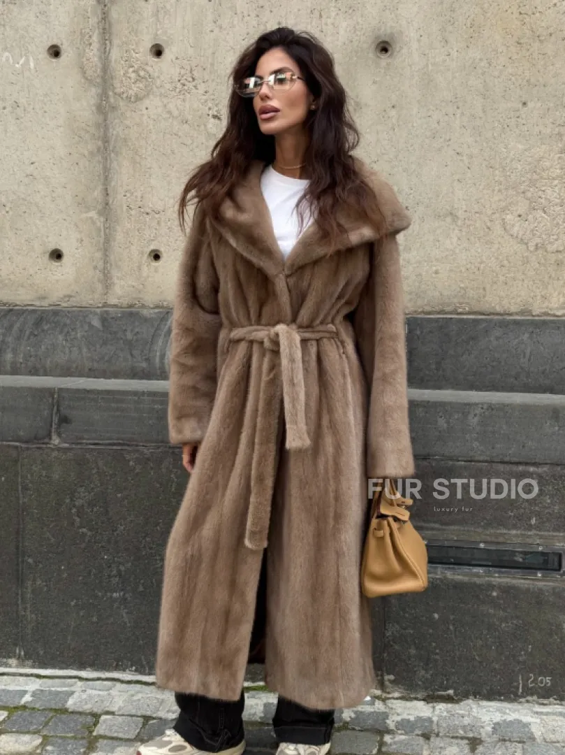 Длинная норковая шуба Pastel с капюшоном кобра - фото 12