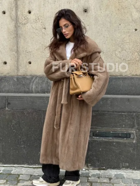 Длинная норковая шуба Pastel с капюшоном кобра - фото 13