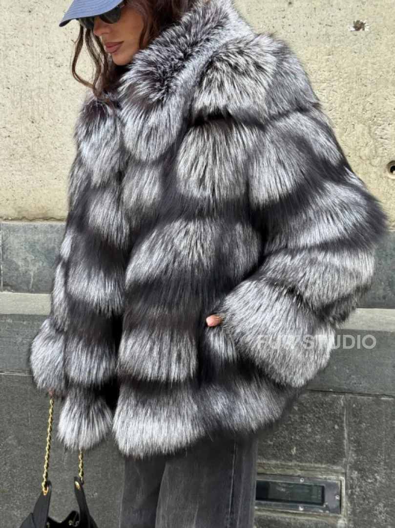 Шуба из чернобурки воротник стойка - фото 9