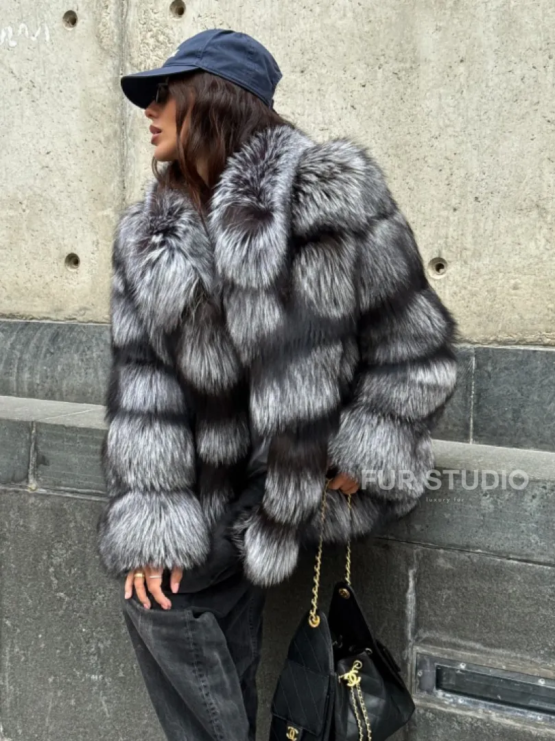 Шуба из чернобурки воротник стойка - фото 3