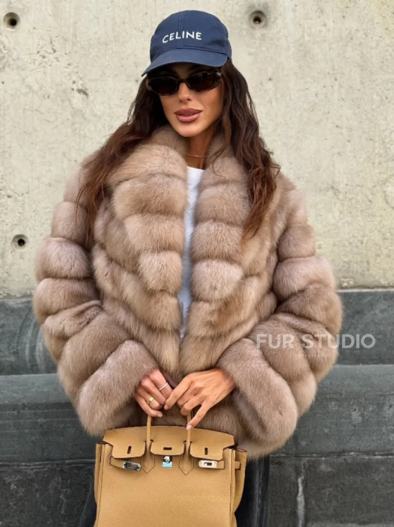 Шуба из куницы в цвете тор-тор - фото 0