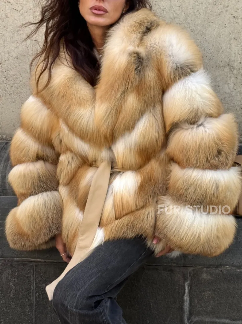 Шуба из меха лисы Golden Sunrise Premium с английским воротником - фото 3