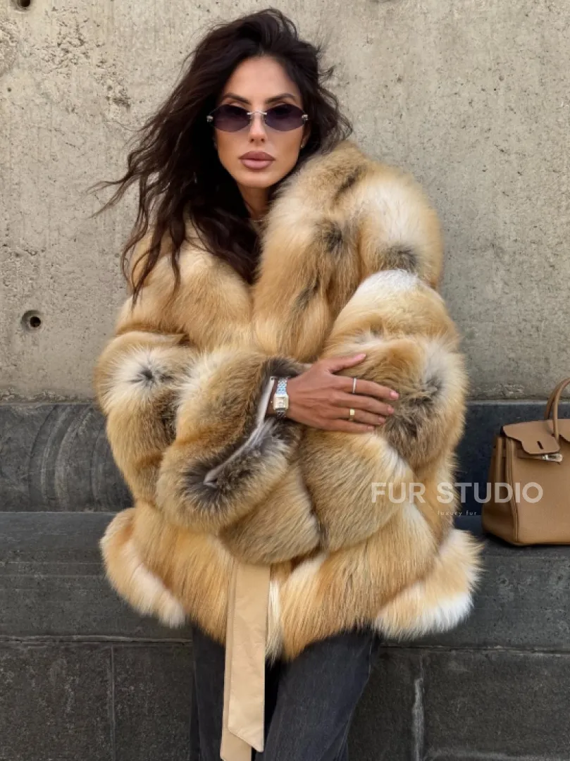 Шуба из меха лисы Golden Sunrise Premium с английским воротником - фото 7