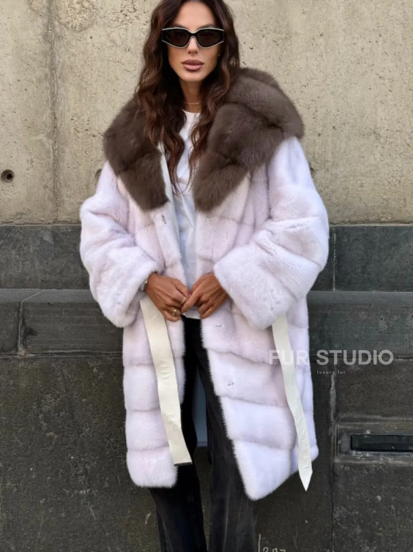 Шуба норковая  - капюшон куница - фото 3