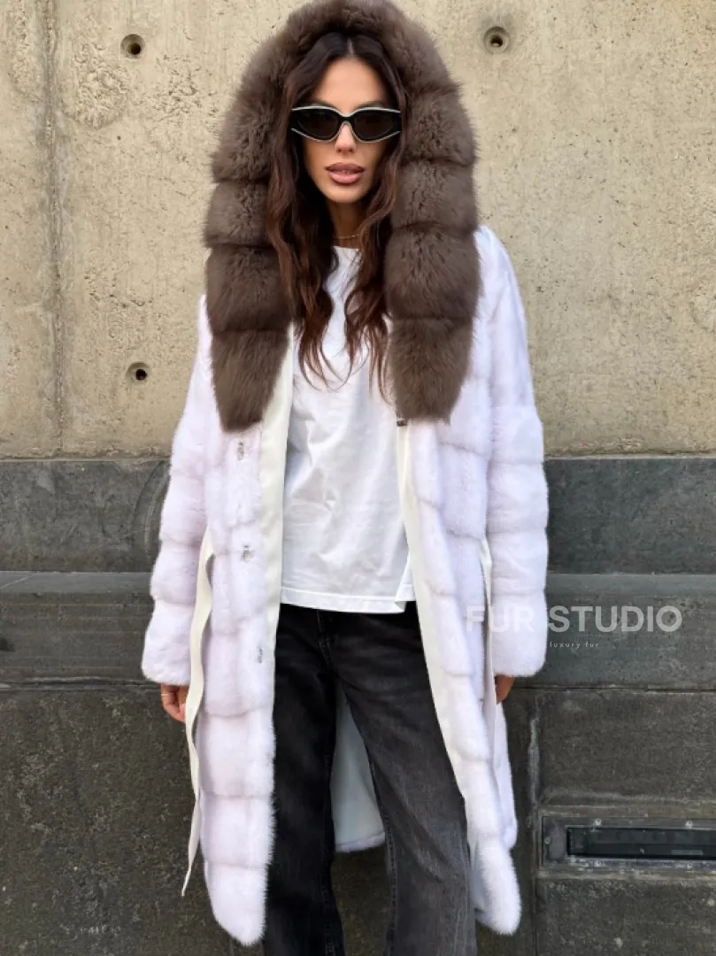 Шуба норковая  - капюшон куница - фото 8