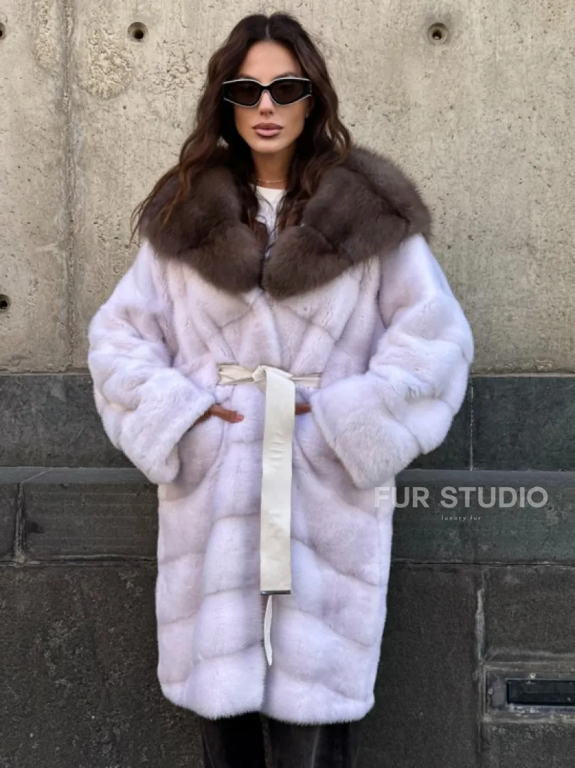 Шуба норковая  - капюшон куница - фото 0