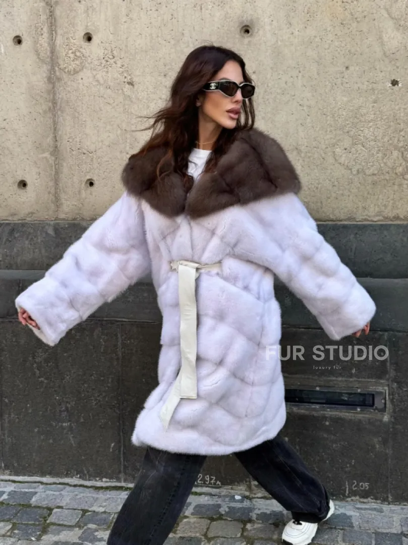 Шуба норковая  - капюшон куница - фото 14