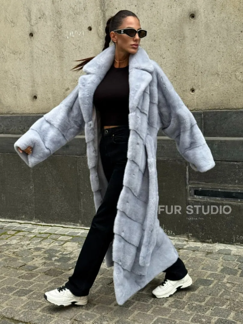 Длинная шуба из голубой скандинавской норки - фото 4