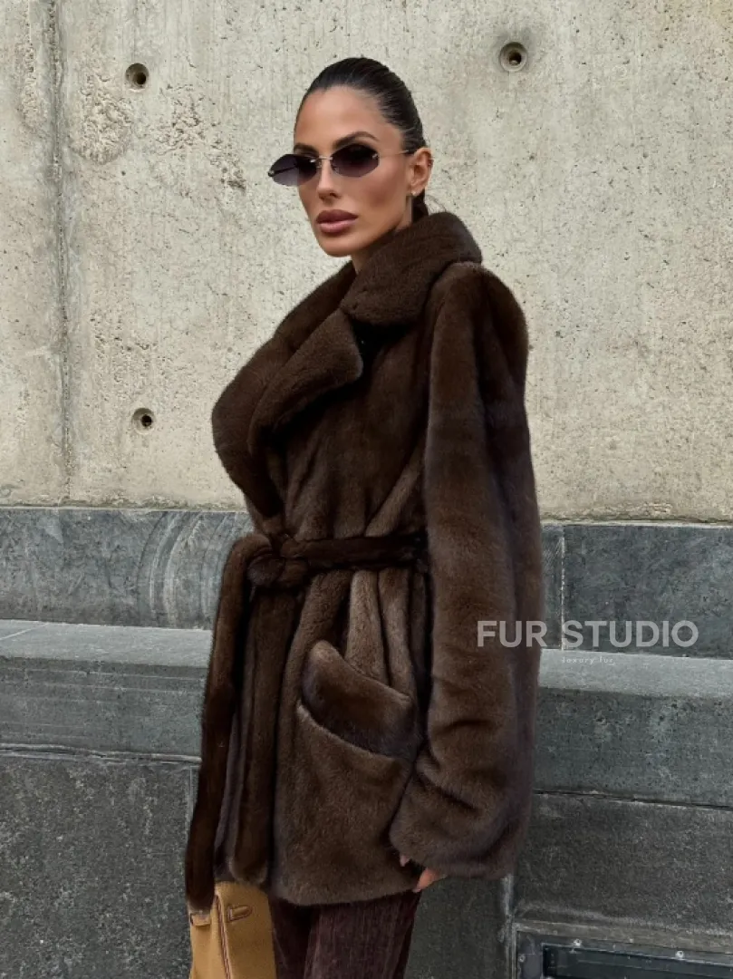 Шуба из скандинавской норки VELVET - цвет соболь - фото 9