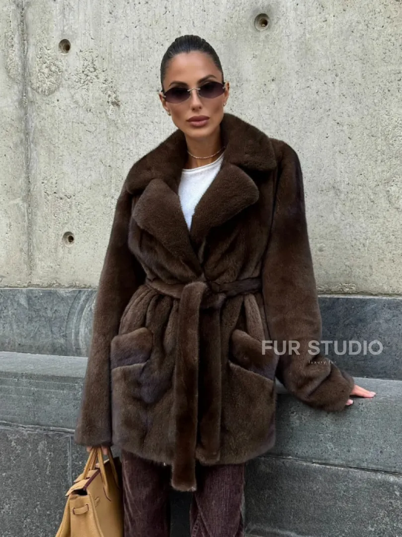 Шуба из скандинавской норки VELVET - цвет соболь