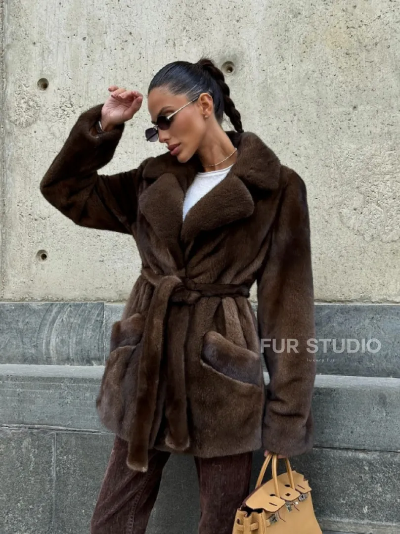 Шуба из скандинавской норки VELVET - цвет соболь - фото 13