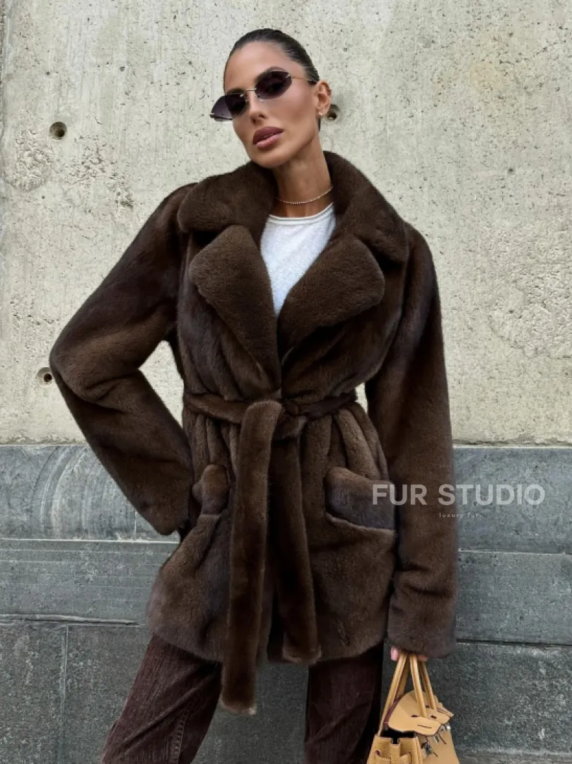 Шуба из скандинавской норки VELVET - цвет соболь