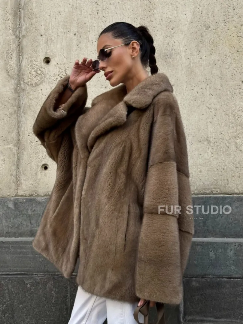 Норковый полушубок в пастельном оттенке