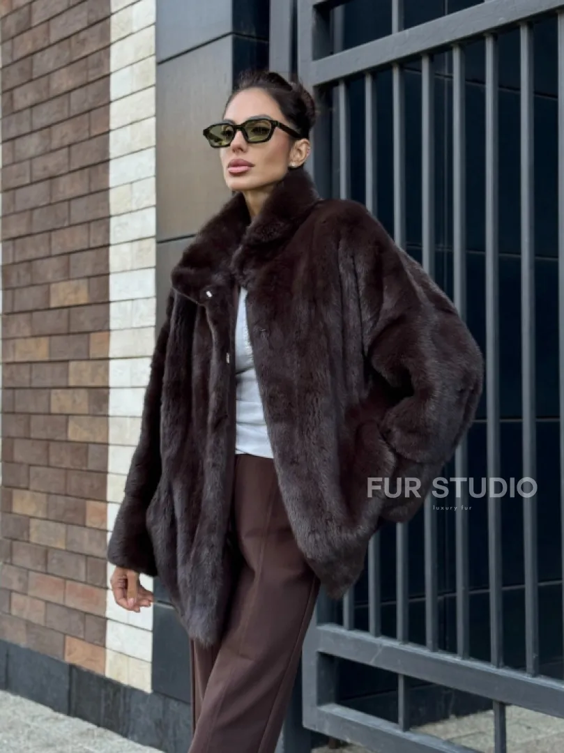 Полушубок автоледи из меха норки - стойка воротник - фото 9